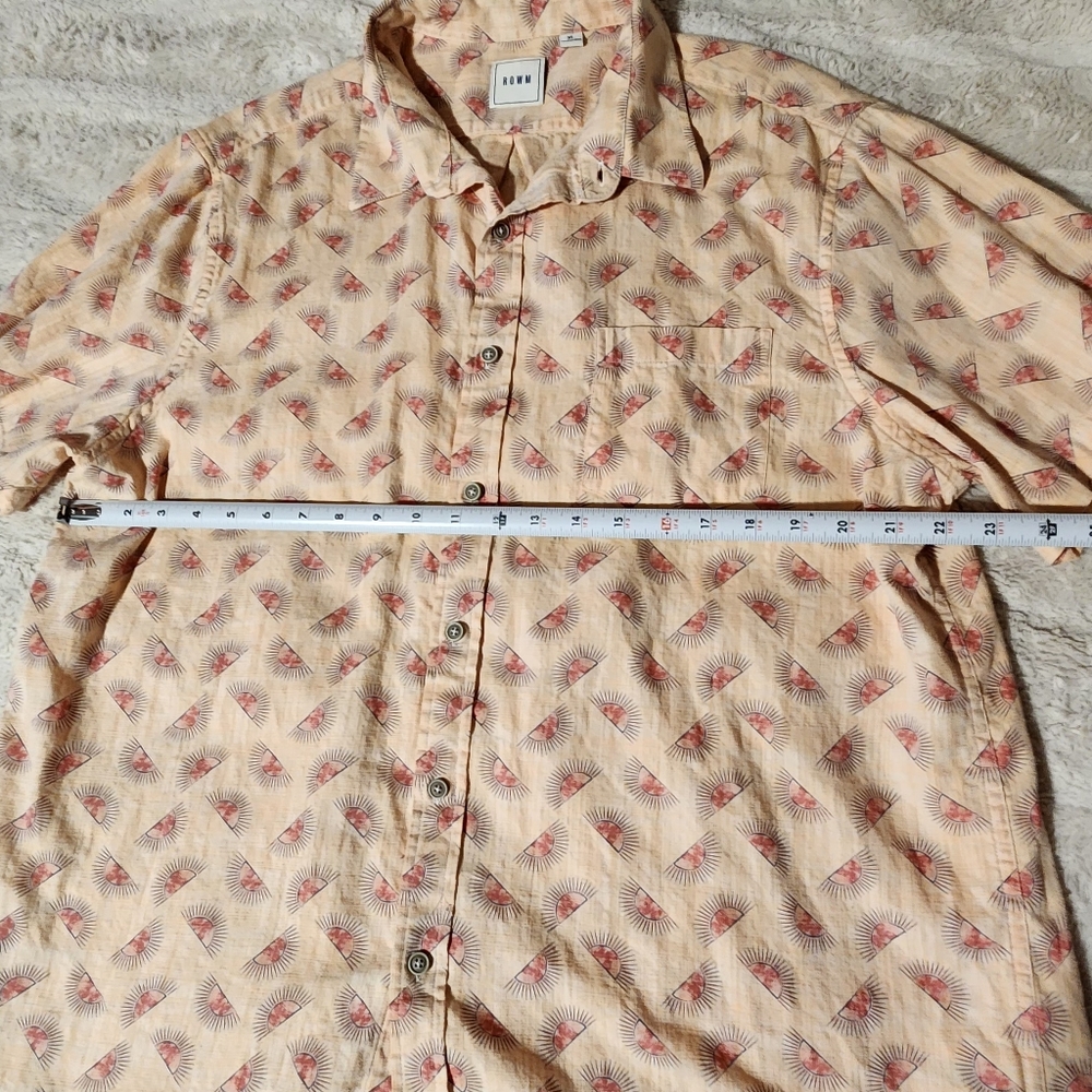 ROWM Button Up Shirt Mens  XL Sun Print Peach Short Sleeve Cotton Casual Pocket - Picture 7 of 9